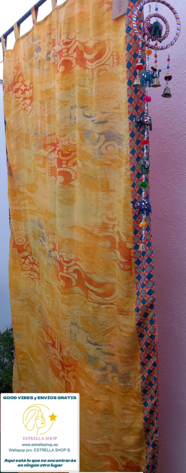 Cortina reversible confeccionada individual de tela sedosa primera calidad de saree con trabillas.Envío Gratis sin pedido mínimo.