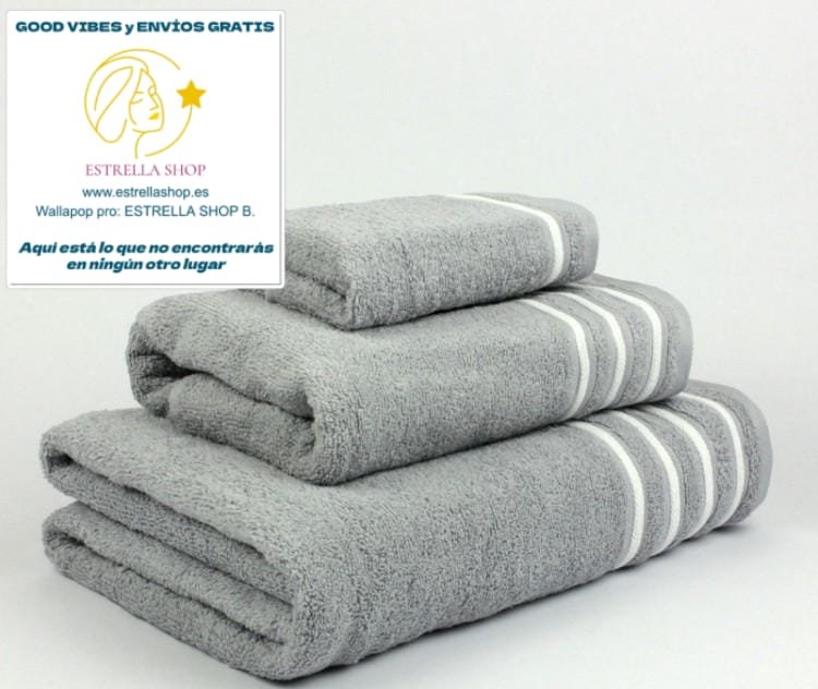 Juego de Toallas CHENILLE 3 Piezas. MUY ABSORBENTES MULLIDAS Y AGRADABLES AL TACTO.

Calidad Rizo 100 % Algodon puro 600 gr./m2

3 Tamaños. Disponible en más colores.&nbsp;

Tocador 30X50cm Lavabo 50X100cm y Ducha Sabana100x150 cm. Fabricantes en Portugal

Envío Gratis.

Modelo Chenille Gris