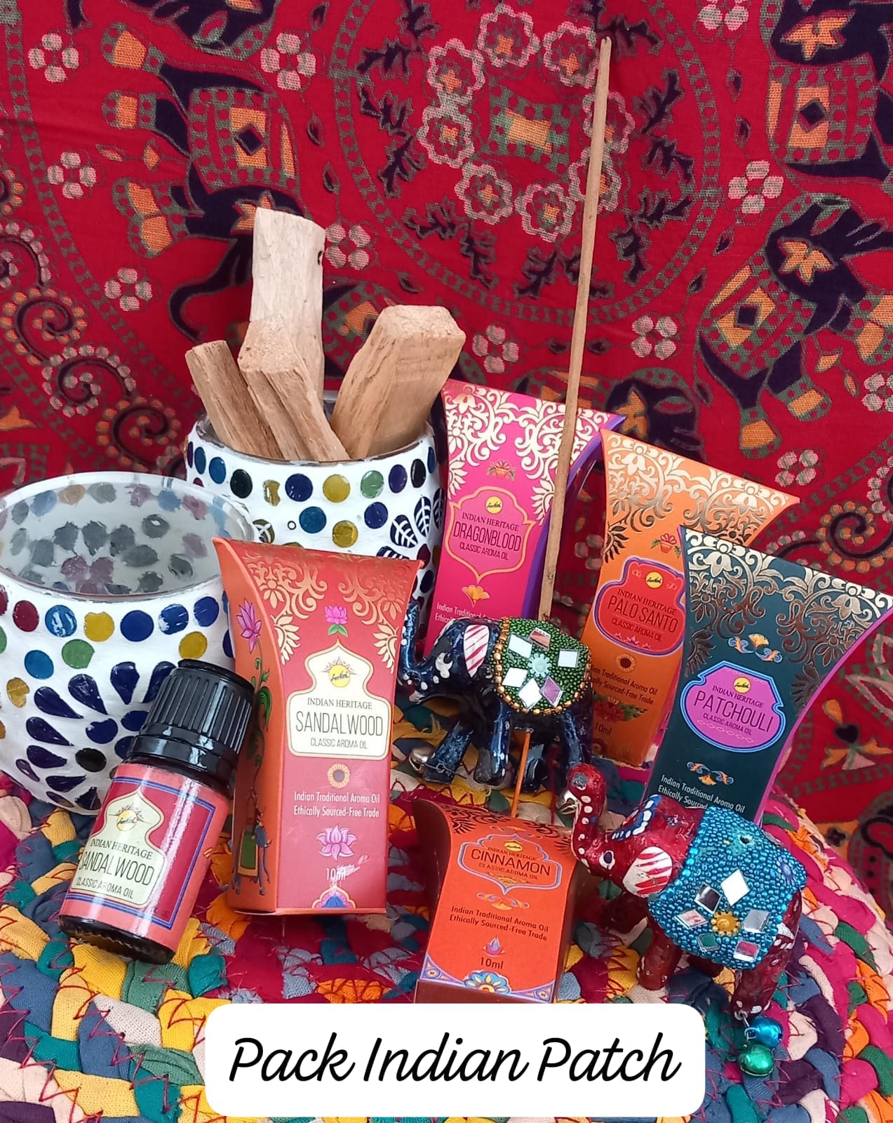 Pack lote de 5 aceites aromáticos Indian Heritage set exclusivo patch perfecto para crear y difundir de manera agradable la calma en la vida cotidiana.Envío gratis sin pedido mínimo.