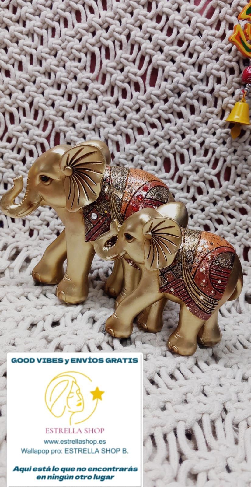 FIGURA TALISMÁN ELEFANTE MAMÁ Y BEBÉ DRAGA pieza con gran simbolismo y belleza artesanal.Envío gratis sin pedido mínimo.
