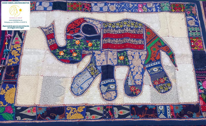 Tapiz bordado a mano y patchwork elefante 150x100cm,textiles que hablan por sí mimos.ENVÍO GRATIS SIN PEDIDO MÍNIMO.
