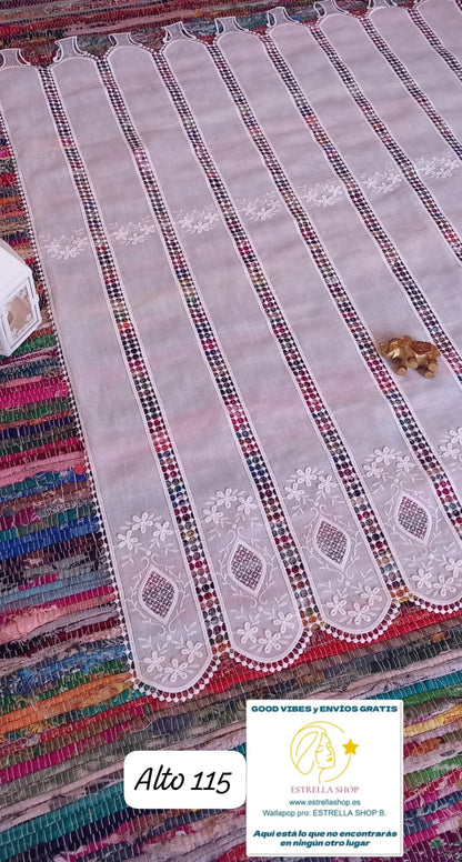 CORTINAS TENDINAS DE TELA Y MACRAMÉ PASABARRAS. ALTO 115CMX100CM ANCHO.ENVÍO GRATIS SIN PEDIDO MÍNIMO.