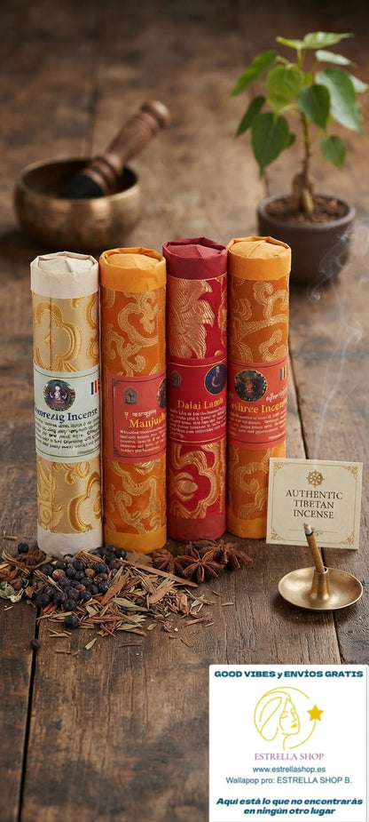 Pack de 4 inciensos budistas naturales. El Incienso Budista natural es uno de los más preciados en la medicina ayurvédica y la tradición espiritual de la India. Es ideal para purificar el ambiente, equilibrar la mente y disipar energías negativas. Su fragancia suave y envolvente ayuda a aclarar los pensamientos, aliviar la tensión y la ansiedad, creando un espacio de paz y bienestar.