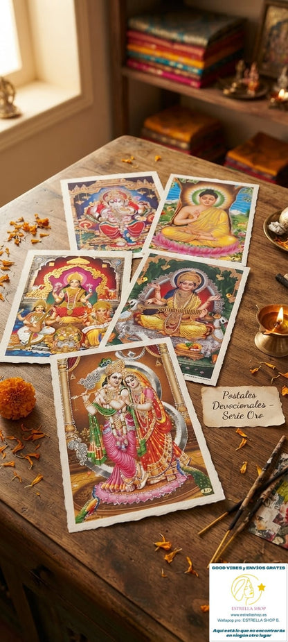 PACK CON 5 POSTALES DEIDADES Y SÍMBOLOS SAGRADOS INDIA PARA DAR ESE AIRE MÍSTICO Y EXÓTICO QUE ENRIQUECERÁ TU AMBIENTE.ENVÍO GRATIS SIN PEDIDO MÍNIMO.