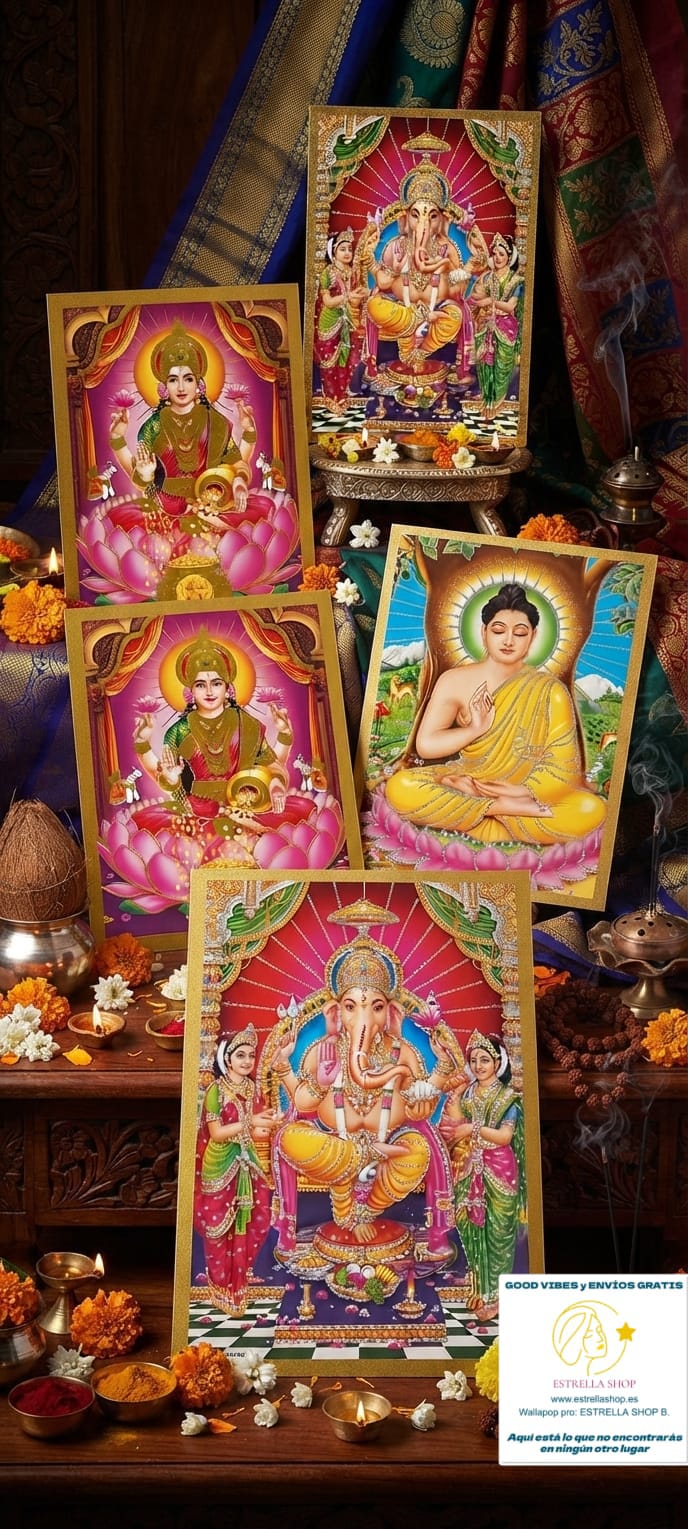 PACK CON 5 POSTALES DEIDADES Y SÍMBOLOS SAGRADOS INDIA PARA DAR ESE AIRE MÍSTICO Y EXÓTICO QUE ENRIQUECERÁ TU AMBIENTE.ENVÍO GRATIS SIN PEDIDO MÍNIMO.