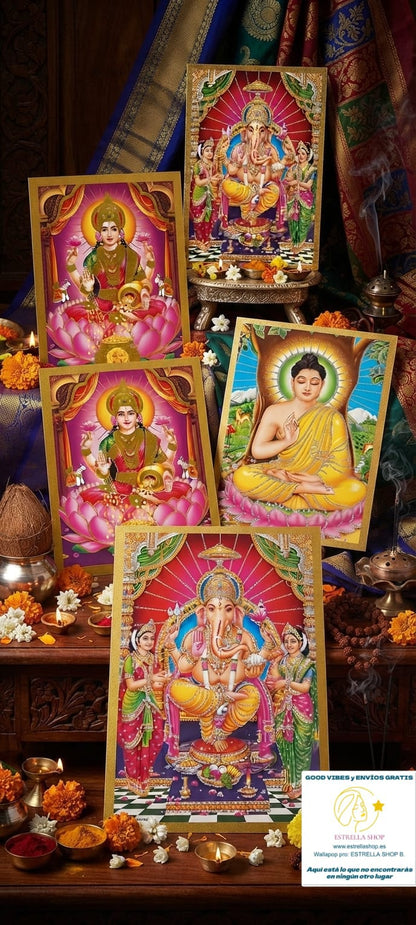 PACK CON 5 POSTALES DEIDADES Y SÍMBOLOS SAGRADOS INDIA PARA DAR ESE AIRE MÍSTICO Y EXÓTICO QUE ENRIQUECERÁ TU AMBIENTE.ENVÍO GRATIS SIN PEDIDO MÍNIMO.
