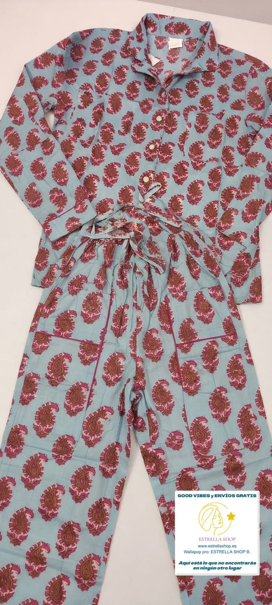 SET DE PIJAMA S/M MODELO CACHERIMA EN ALGODÓN CONJUNTO ARTESANAL CON BOLSITA A JUEGO.ENVÍO GRATIS SIN PEDIDO MÍNIMO.