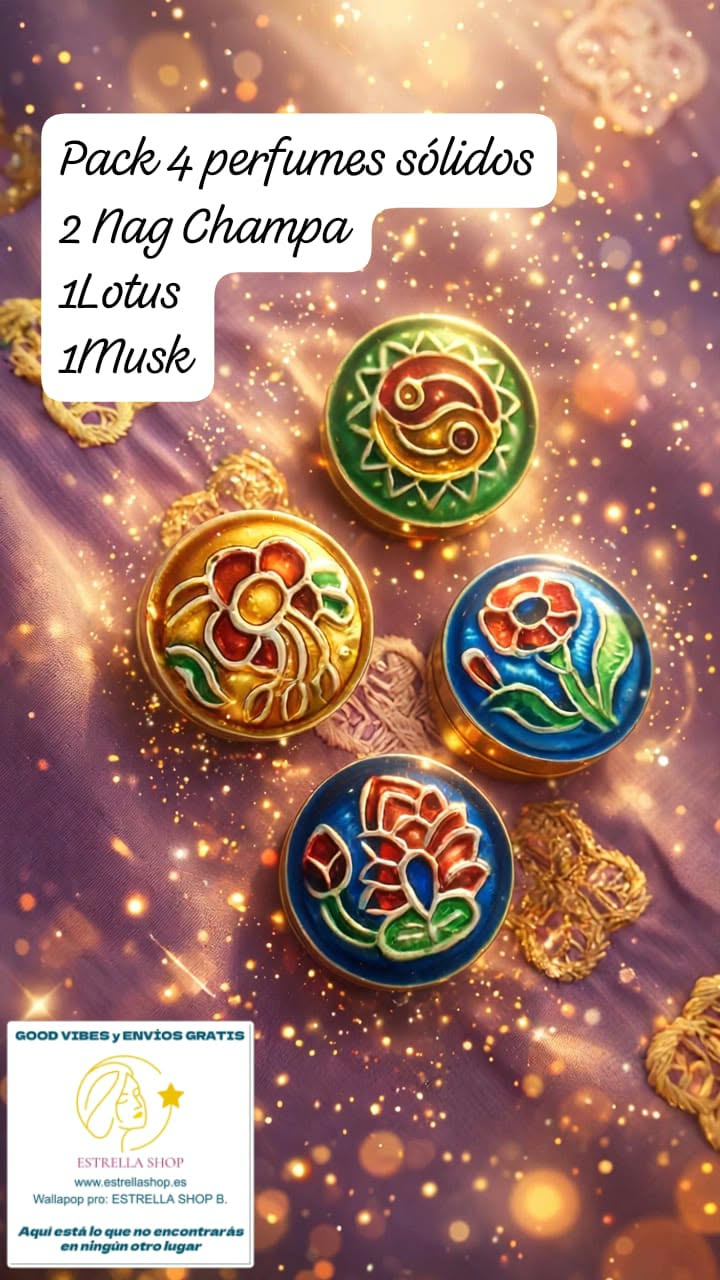 PACK DE 4 PERFUMES EN CREMA NATURALES HECHOS EN INDIA,ESENCIAS DE BÁLSAMO.