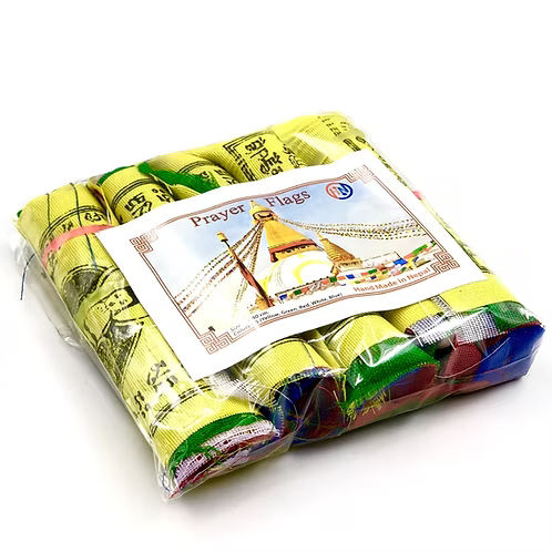 PAQUETE DE 5 ROLLOS DE BANDERAS TIBETANAS 10X10CM SÍMBOLO ANCESTRAL DE PAZ Y ENERGÍA POSITIVA EN TU HOGAR. ENVÍO GRATIS SIN PEDIDO MÍNIMO.