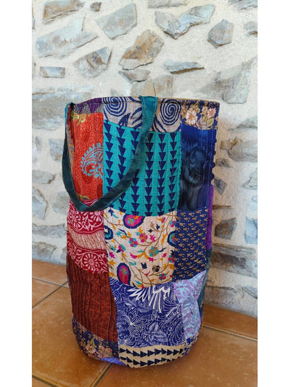 Cesto MULTIUSOS Y MULTIFUNCIONAL PATCHWORK WILD TELA YUTE Y SAREE. ENVÍOS GRATIS.