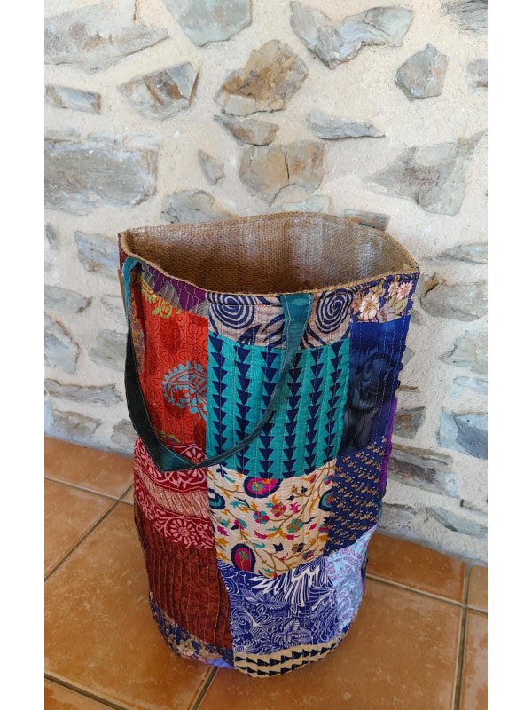 Cesto MULTIUSOS Y MULTIFUNCIONAL PATCHWORK WILD TELA YUTE Y SAREE. ENVÍOS GRATIS.