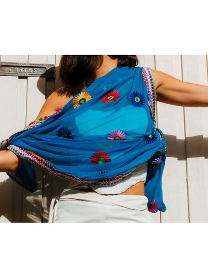 Foulard multiposición Dupatta Sawai bordado,joya textil artesanal.Envío gratis sin pedido mínimo.