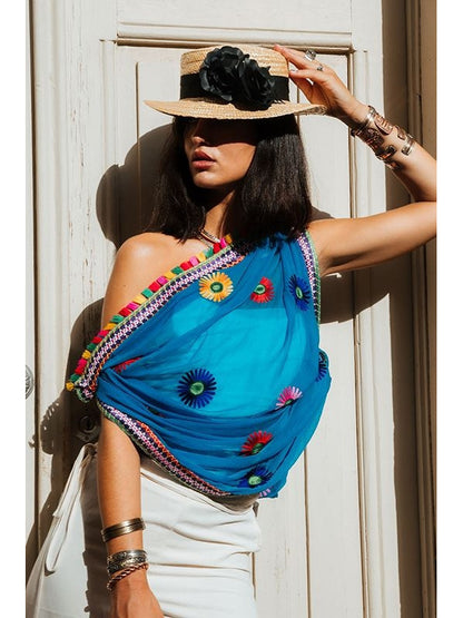 Foulard multiposición Dupatta Sawai bordado,joya textil artesanal.Envío gratis sin pedido mínimo.