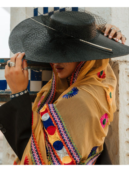 Foulard multiposición Dupatta Sawai bordado,joya textil artesanal.Envío gratis sin pedido mínimo.