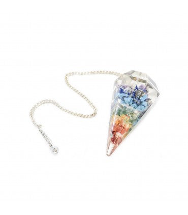 PENDULO DE ORGONITA DE 4 X 2 CM CON 7 CHAKRAS & CADENA DE 18 CM,ENVÍO GRATIS.