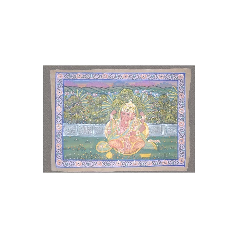 PINTURA HECHA A MANO SOBRE ALGÓDÓN,GANESHA.AUTÉNTICA OBRA DE ARTE DEL RAJASTÁN,INDIA.